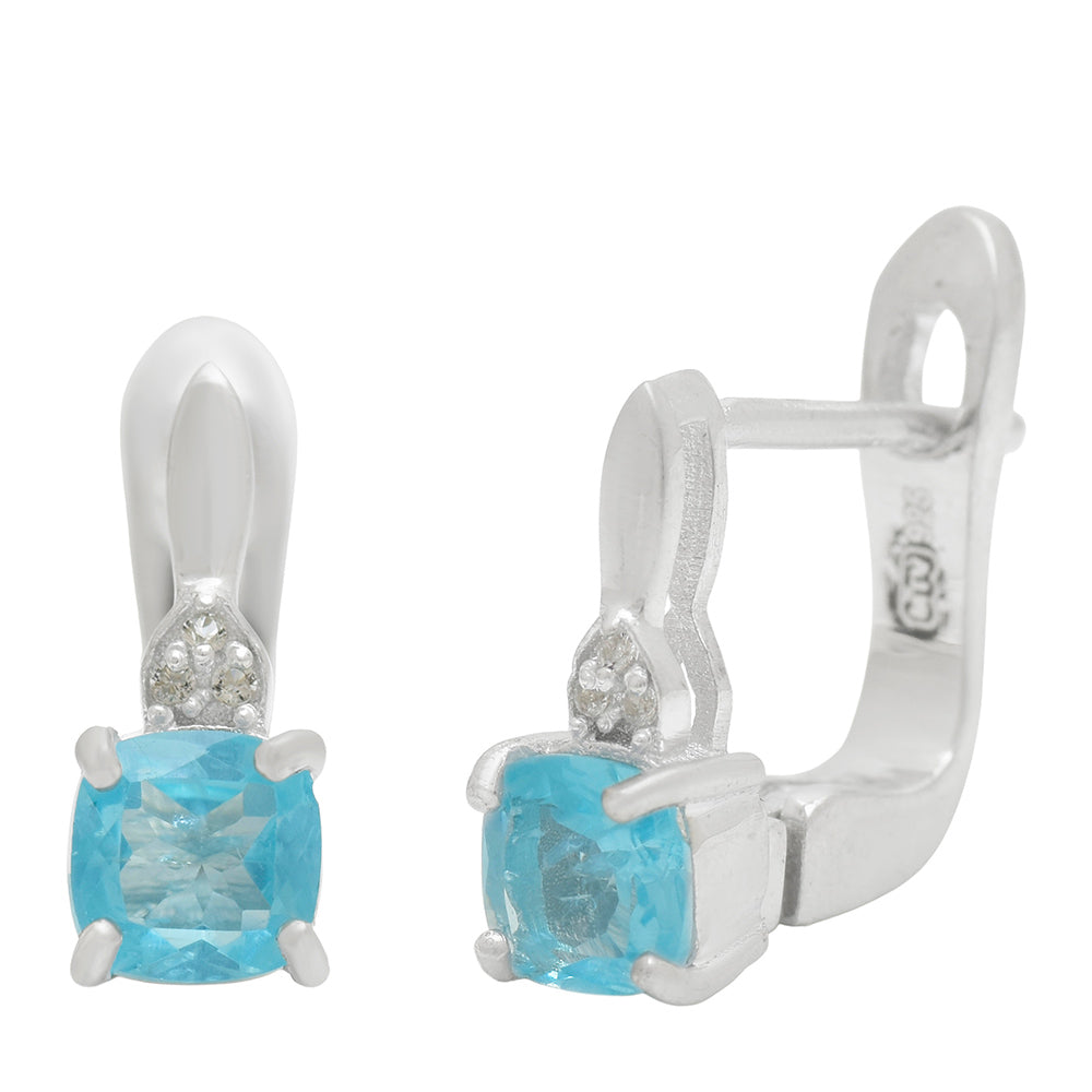 Cercei din Argint 925 ( 2.53 grame ) cu Apatit Albastru Madagascar și Topaz Alb 1.41 Carate 2 