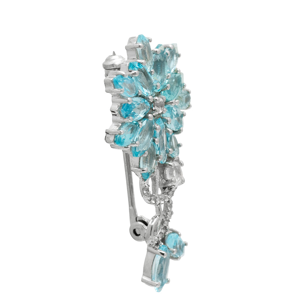 Broşă din Argint 925 ( 2.93 grame ) cu Apatit Albastru Madagascar și Topaz Alb 3.85 Carate 3 