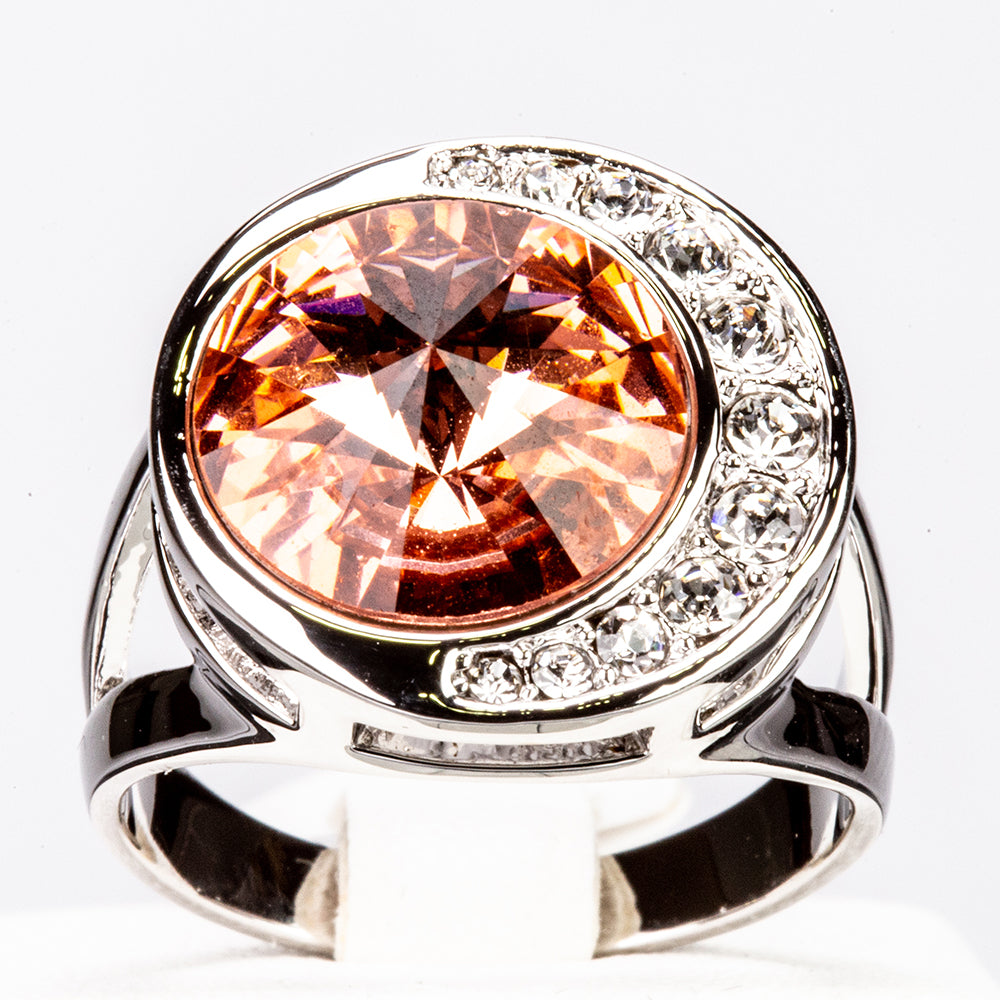 Inel din Aliaj Placat cu Aur Alb cu Cristal Roșu Emporia®