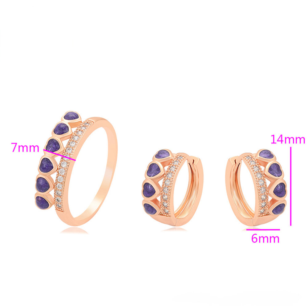 Set din Aliaj Placat cu Aur cu Cristal Violet Emporia® ( Cercei+Inel ) 6 