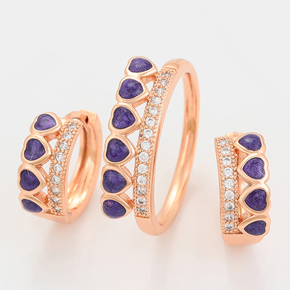 Set din Aliaj Placat cu Aur cu Cristal Violet Emporia® ( Cercei+Inel ) 10 