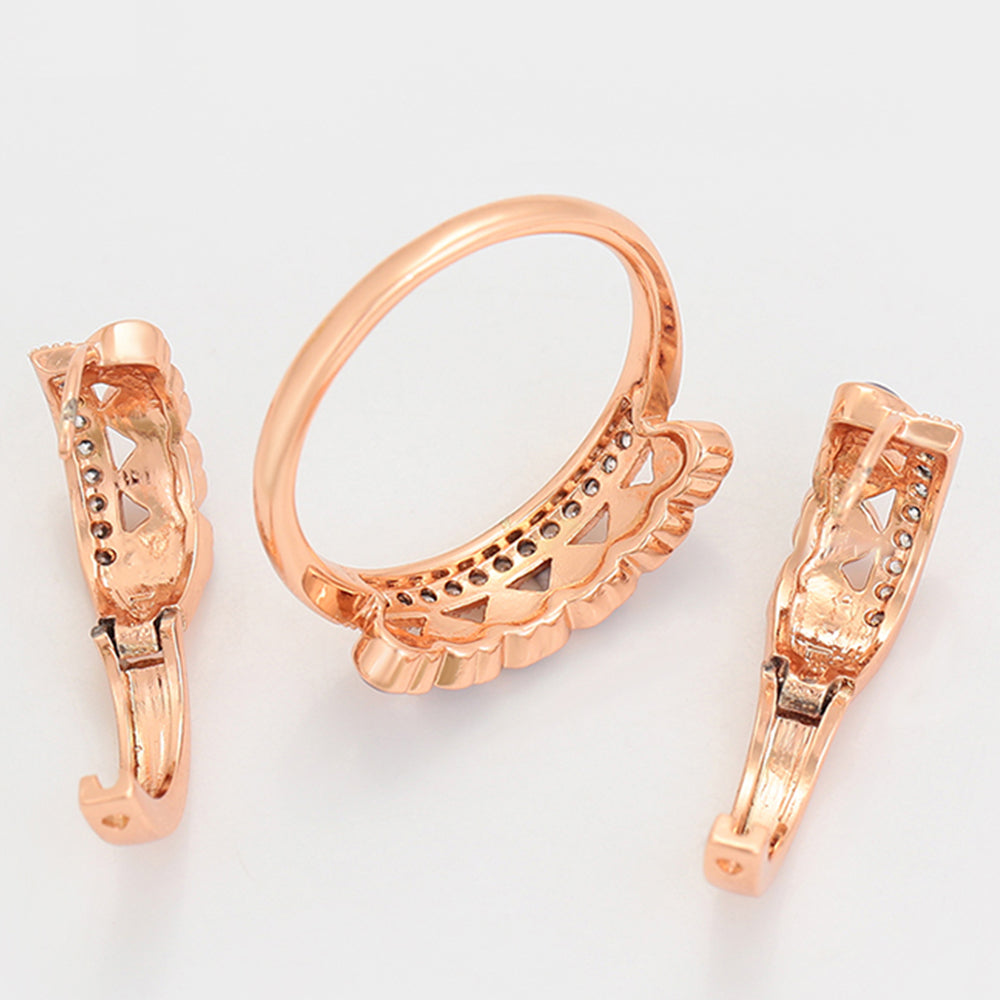 Set din Aliaj Placat cu Aur cu Cristal Violet Emporia® ( Cercei+Inel )