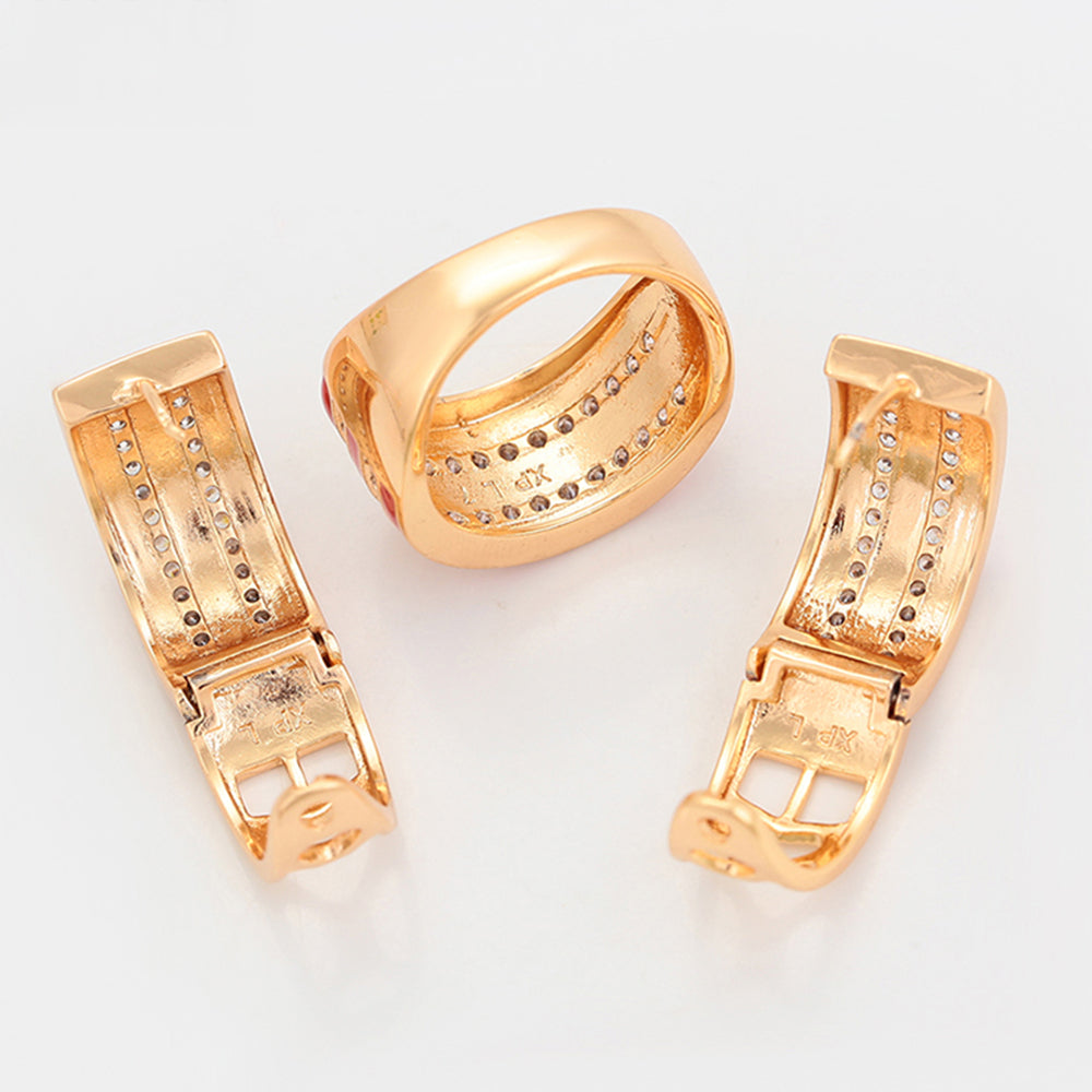 Set din Aliaj Placat cu Aur cu Cristal Roșu Emporia® și Cristal Alb Emporia® ( Cercei+Inel ) 5 