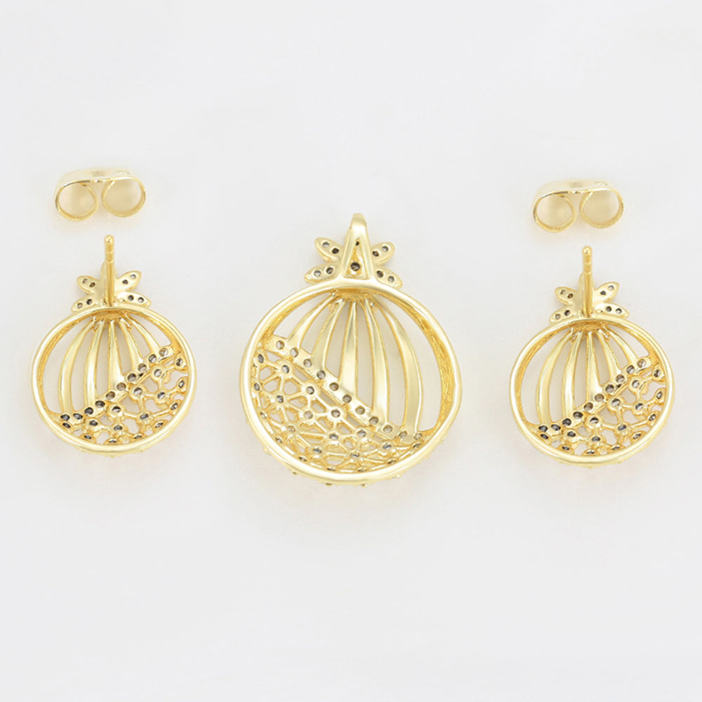 Set din Aliaj Placat cu Aur cu Cristal Alb Emporia® ( Cercei+Pandantiv ) 8 