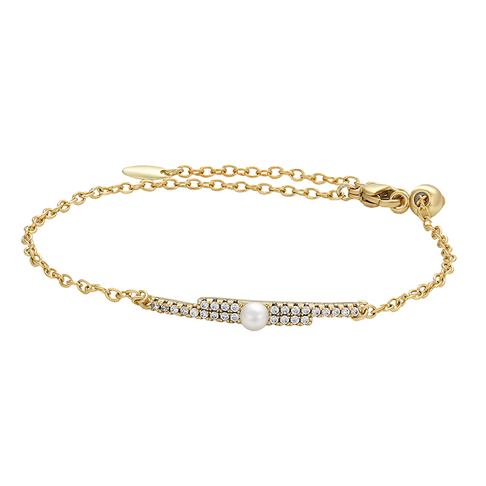 Brățară din Aliaj Placat cu Aur cu Perlă de cristal și Cristal Alb Emporia® 1 