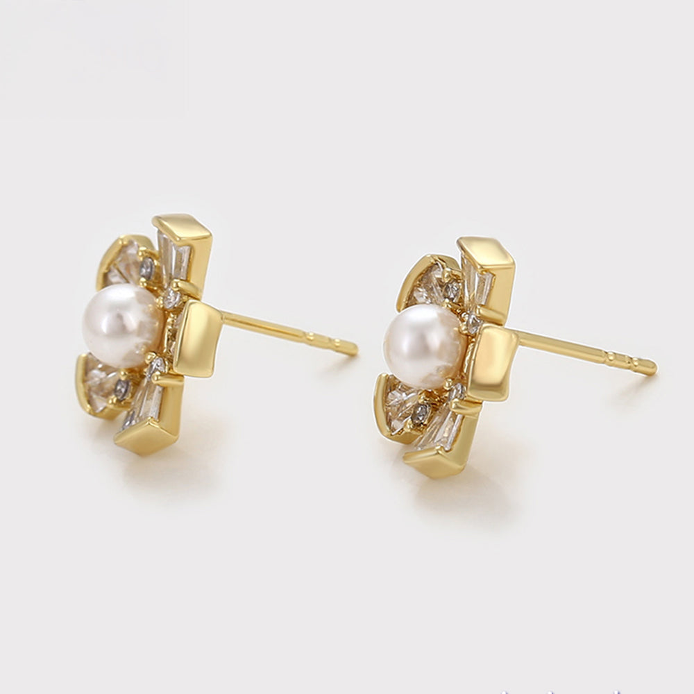 Cercei din Aliaj Placat cu Aur cu Perlă de cristal și Cristal Alb Emporia® 3 