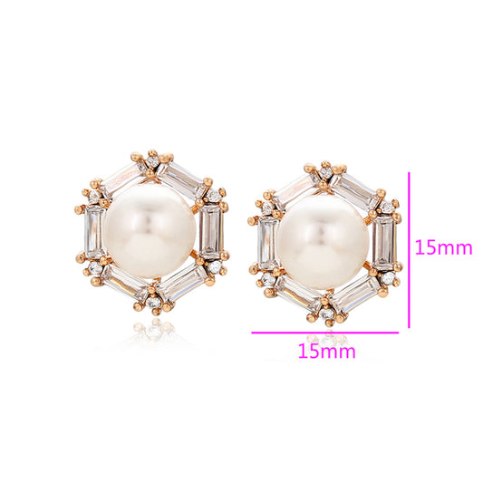 Cercei din Aliaj Placat cu Aur cu Perlă de cristal și Cristal Alb Emporia®