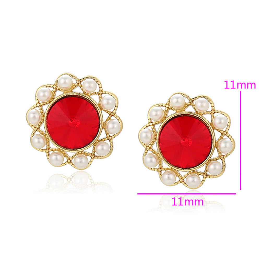 Cercei din Aliaj Placat cu Aur cu Perlă de cristal și Cristal Roșu Emporia® 2 