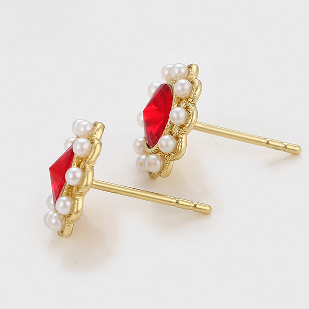 Cercei din Aliaj Placat cu Aur cu Perlă de cristal și Cristal Roșu Emporia® 3 