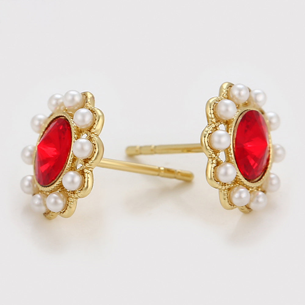 Cercei din Aliaj Placat cu Aur cu Perlă de cristal și Cristal Roșu Emporia®
