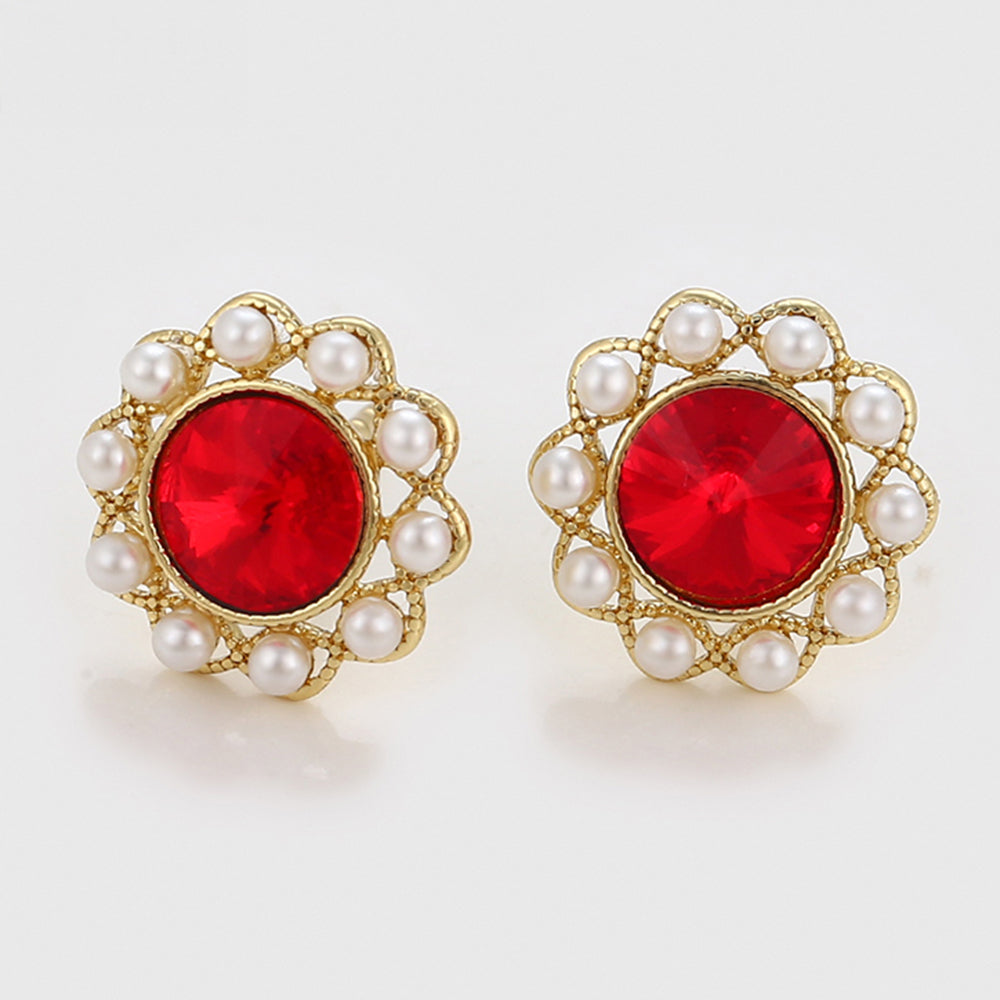 Cercei din Aliaj Placat cu Aur cu Perlă de cristal și Cristal Roșu Emporia® 5 