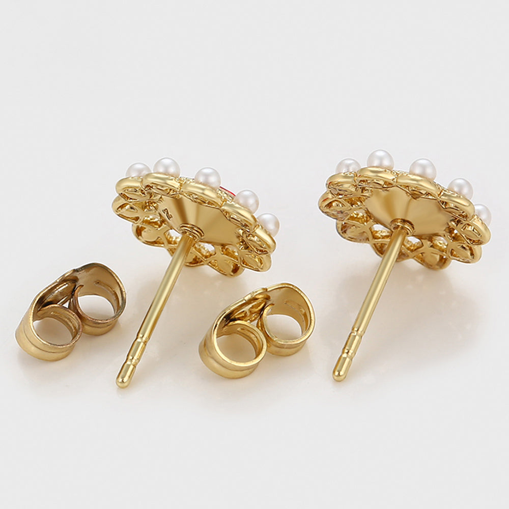 Cercei din Aliaj Placat cu Aur cu Perlă de cristal și Cristal Roșu Emporia® 6 