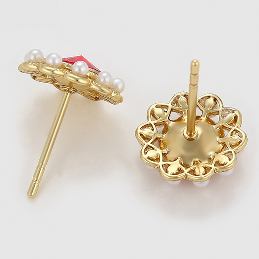 Cercei din Aliaj Placat cu Aur cu Perlă de cristal și Cristal Roșu Emporia® 7 