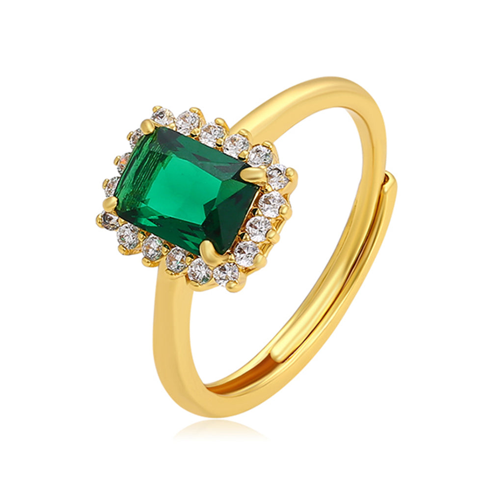 Inel din Aliaj Placat cu Aur cu Cristal Verde Emporia® și Cristal Alb Emporia® 1 