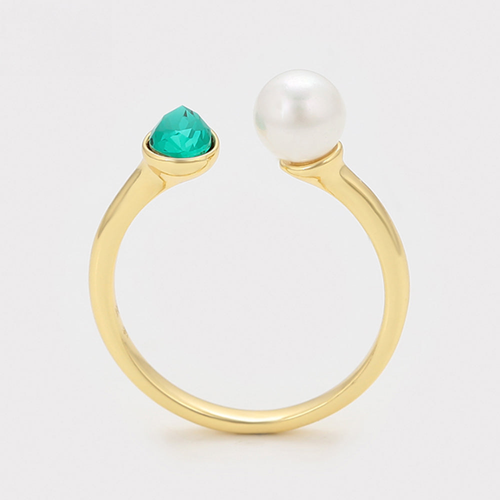 Inel din Aliaj Placat cu Aur cu Perlă de cristal și Cristal Verde Emporia® 4 