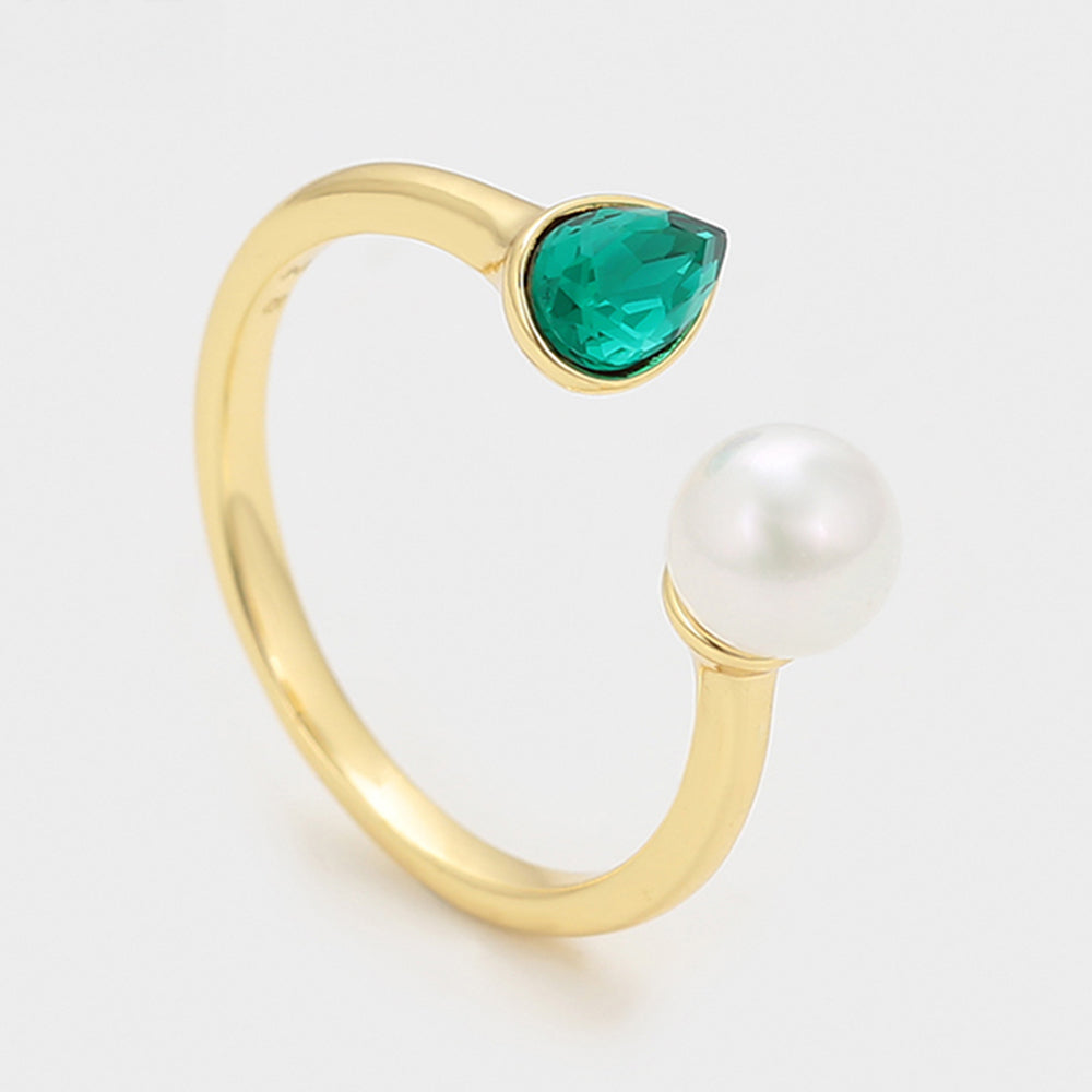 Inel din Aliaj Placat cu Aur cu Perlă de cristal și Cristal Verde Emporia® 6 