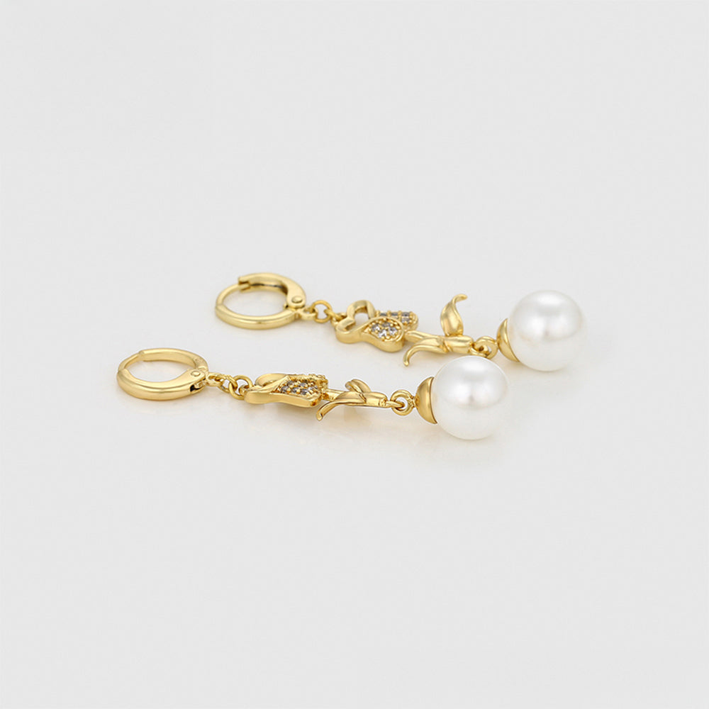 Cercei din Aliaj Placat cu Aur cu Perlă de cristal și Cristal Alb Emporia® 5 