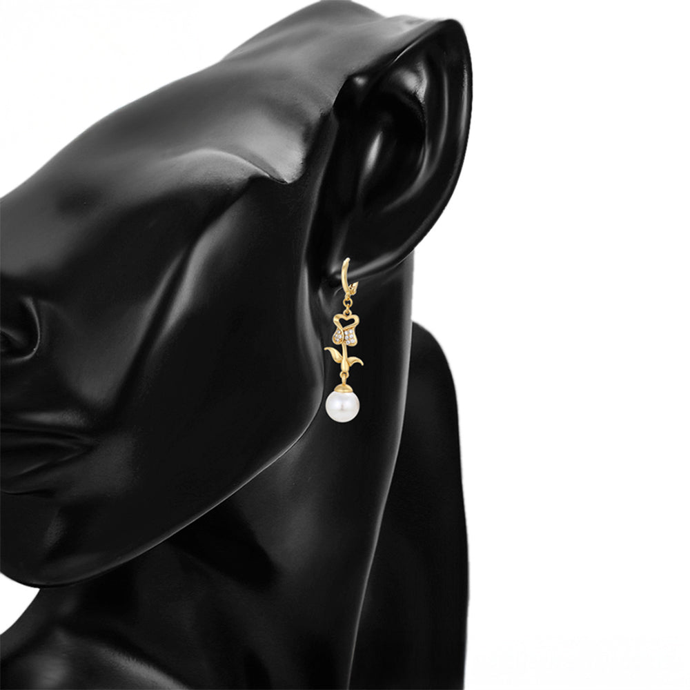 Cercei din Aliaj Placat cu Aur cu Perlă de cristal și Cristal Alb Emporia® 8 