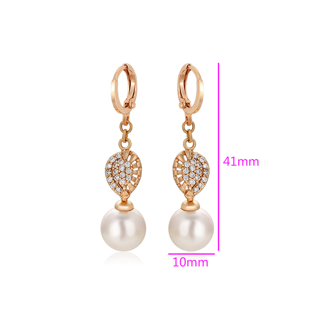 Cercei din Aliaj Placat cu Aur cu Perlă de cristal și Cristal Alb Emporia® 2 