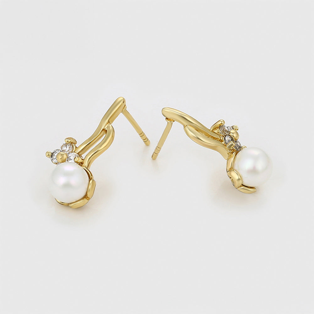 Cercei din Aliaj Placat cu Aur cu Perlă de cristal și Cristal Alb Emporia® 3 