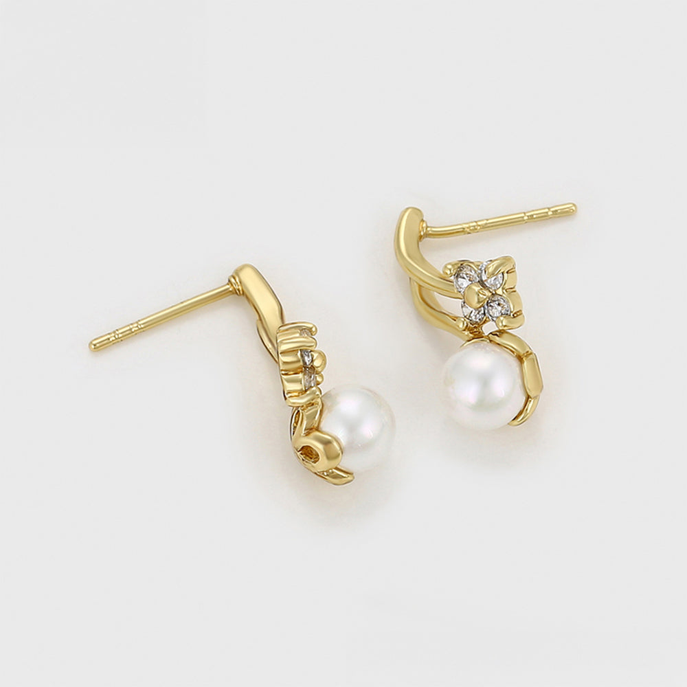 Cercei din Aliaj Placat cu Aur cu Perlă de cristal și Cristal Alb Emporia® 6 