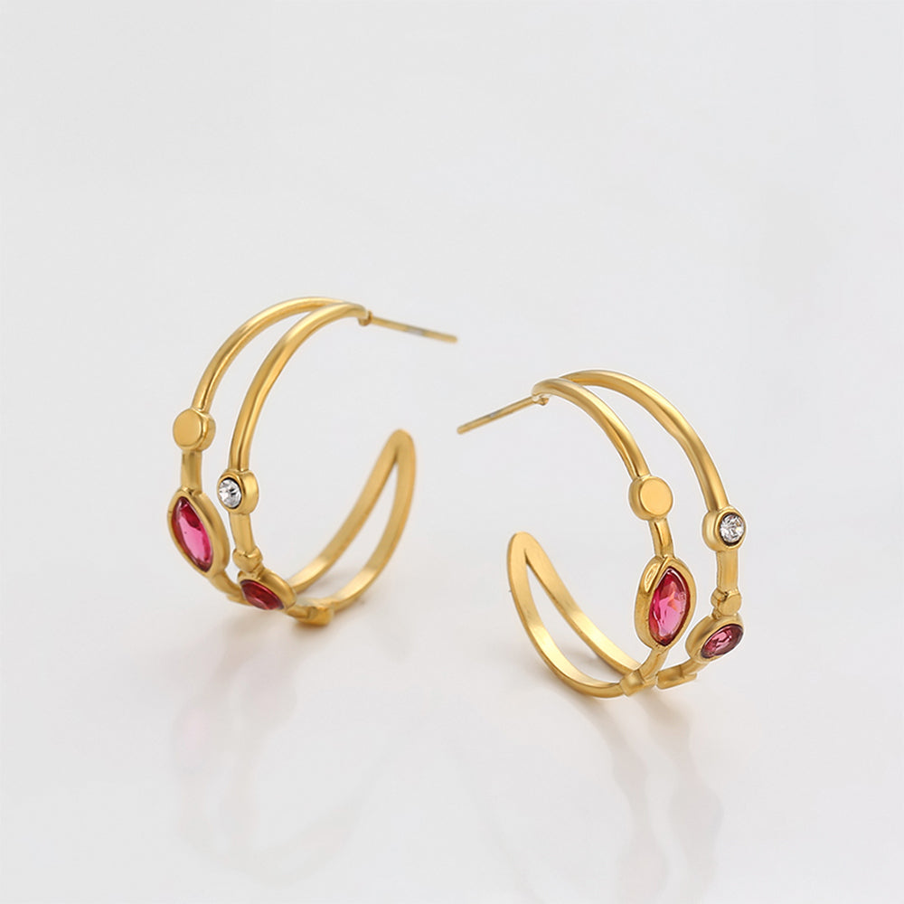 Cercei din Aliaj Placat cu Aur cu Cristal Roșu Emporia® și Cristal Alb Emporia®