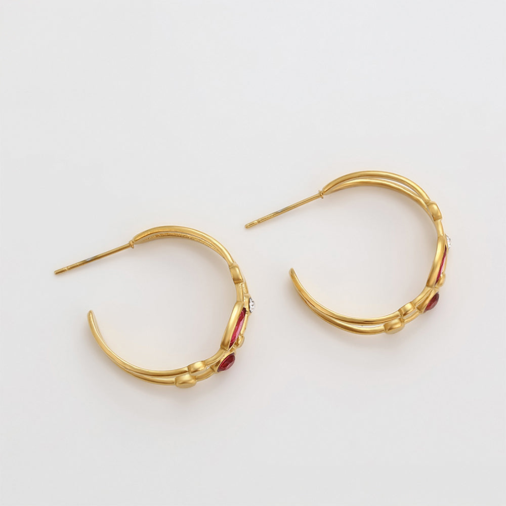 Cercei din Aliaj Placat cu Aur cu Cristal Roșu Emporia® și Cristal Alb Emporia®