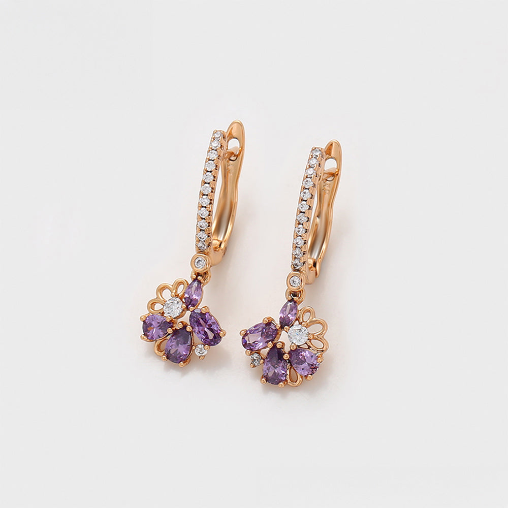 Cercei din Aliaj Placat cu Aur cu Cristal Violet Emporia® și Cristal Alb Emporia®