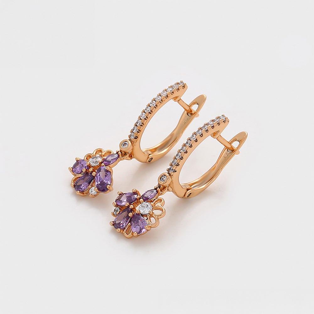 Cercei din Aliaj Placat cu Aur cu Cristal Violet Emporia® și Cristal Alb Emporia® 5 