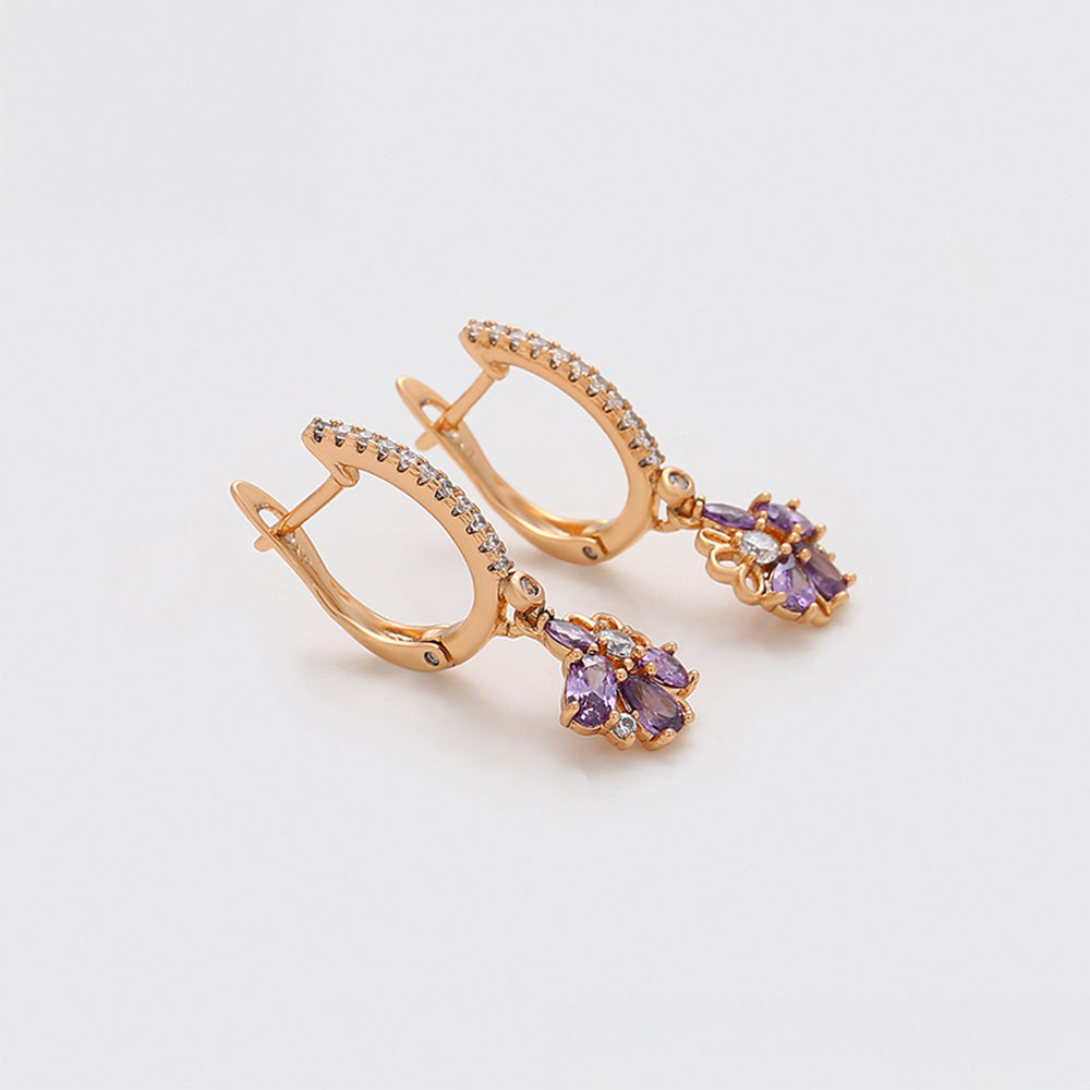 Cercei din Aliaj Placat cu Aur cu Cristal Violet Emporia® și Cristal Alb Emporia® 6 