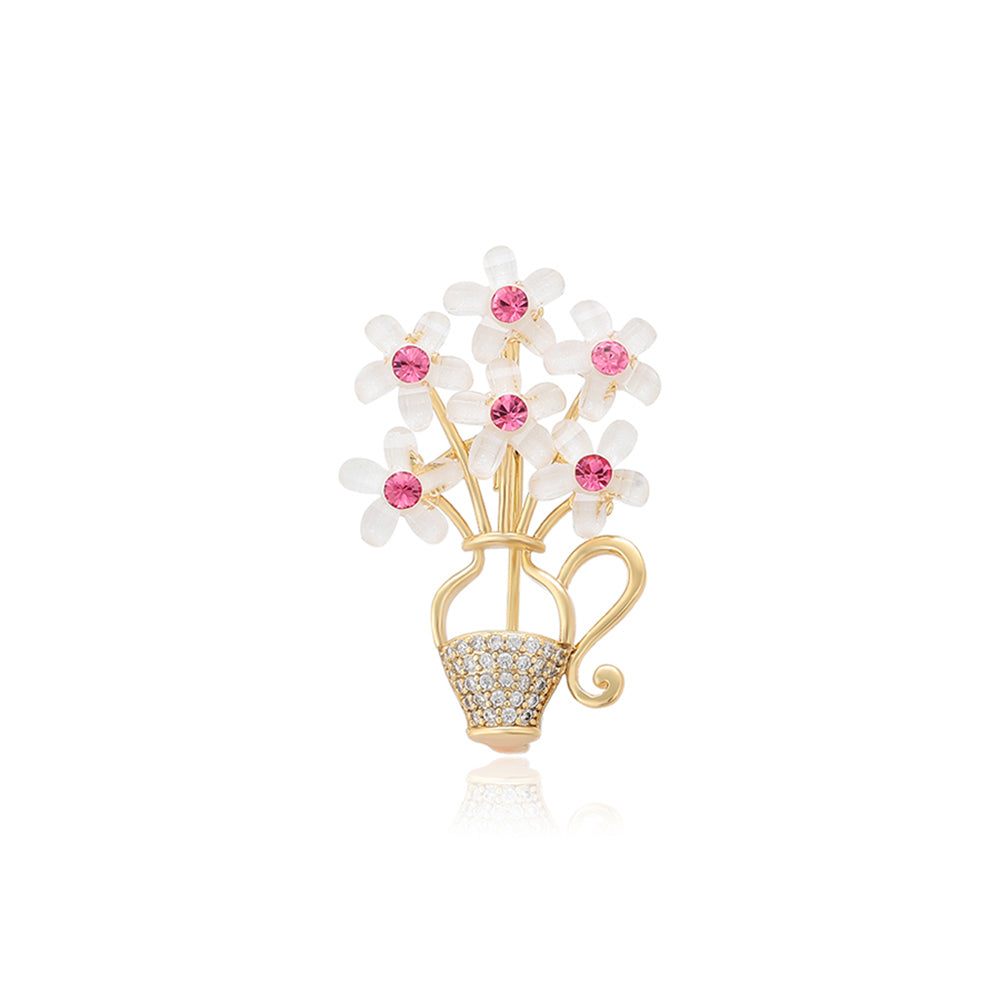 Broşă din Aliaj Placat cu Aur cu Cristal Roz Emporia® și Cristal Alb Emporia® 1 