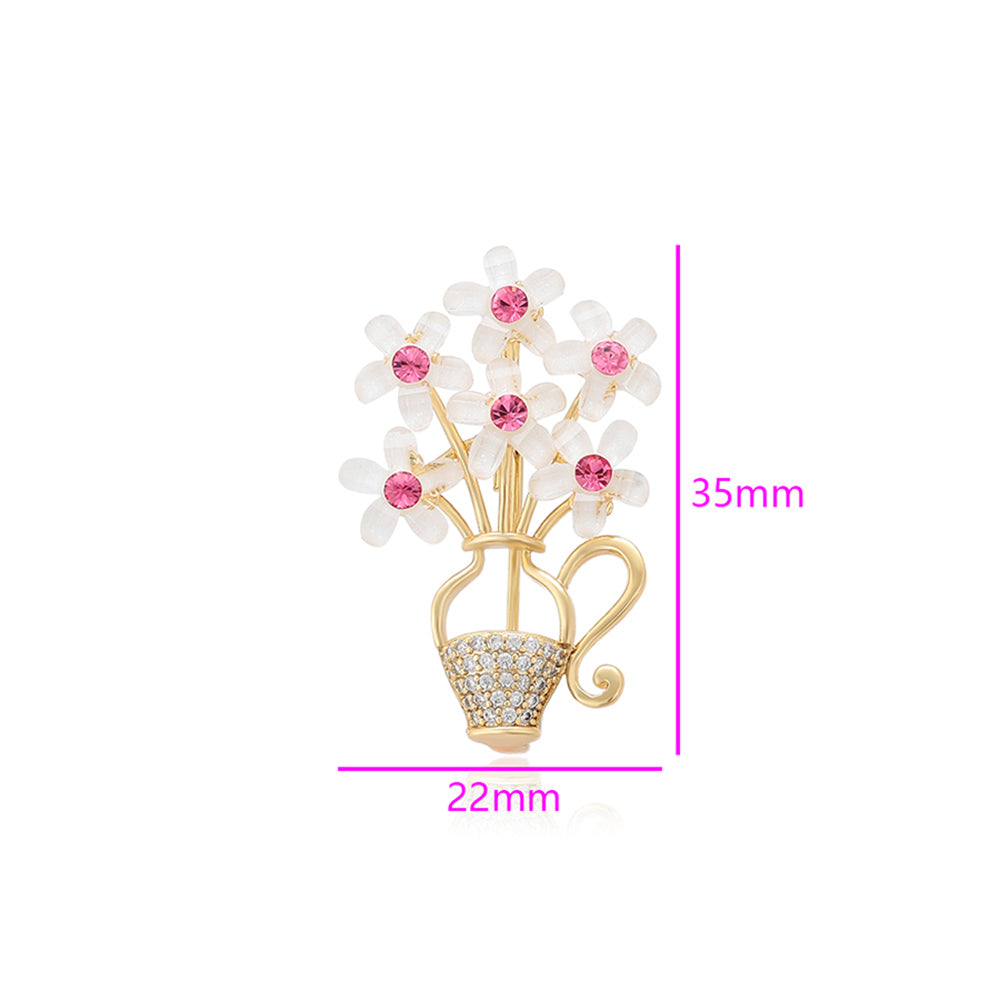 Broşă din Aliaj Placat cu Aur cu Cristal Roz Emporia® și Cristal Alb Emporia® 2 