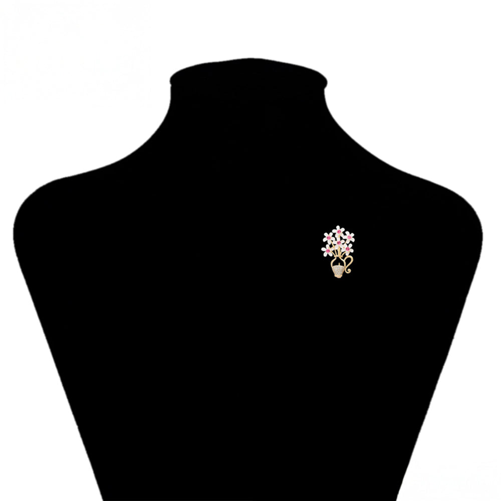 Broşă din Aliaj Placat cu Aur cu Cristal Roz Emporia® și Cristal Alb Emporia® 8 