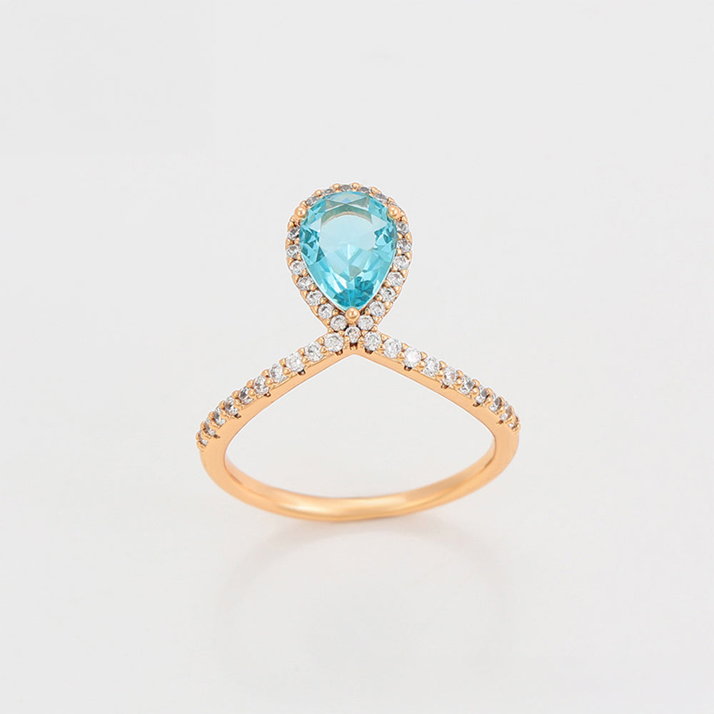 Inel din Aliaj Placat cu Aur cu Cristal Albastru Emporia® și Cristal Alb Emporia®