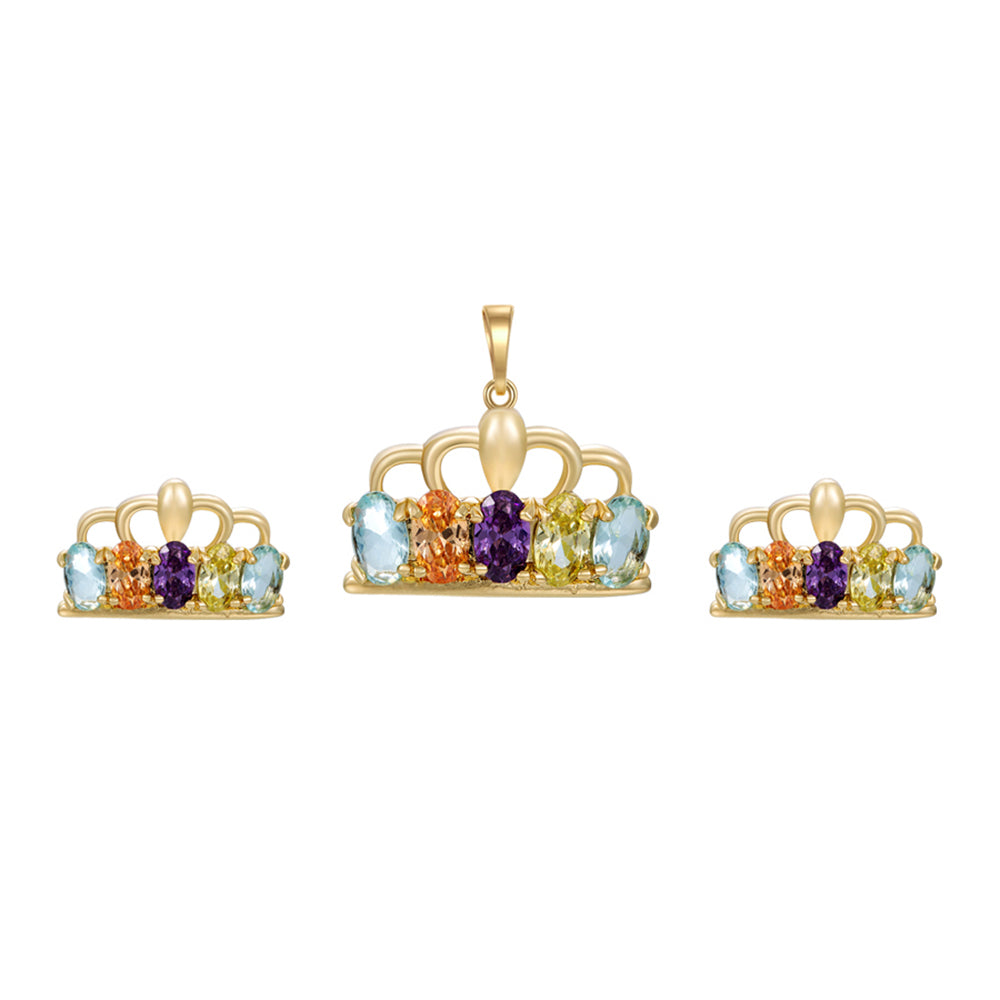 Set din Aliaj Placat cu Aur cu Cristal Violet Emporia® și Cristal Galben Emporia® ( Cercei+Pandantiv )