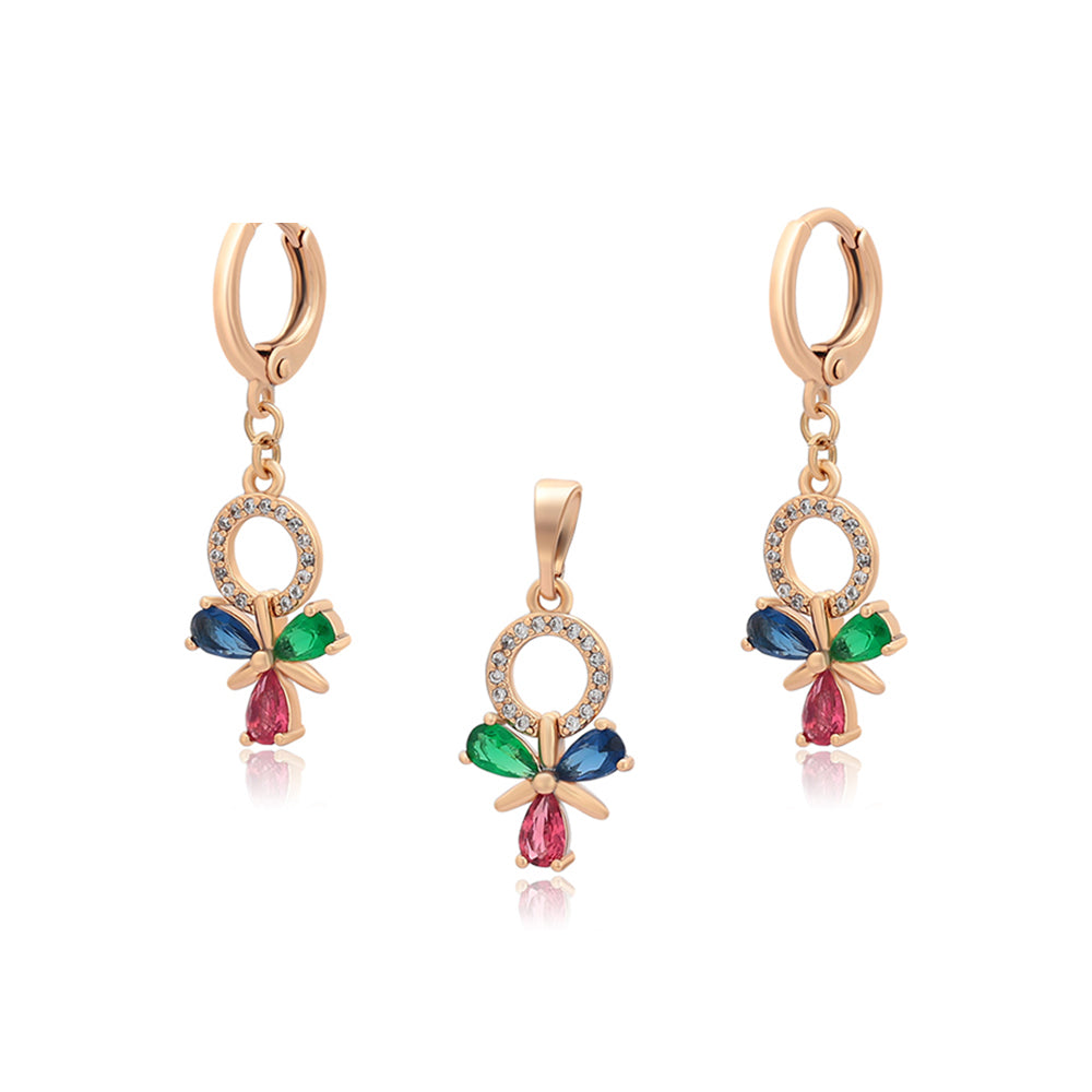 Set din Aliaj Placat cu Aur cu Cristal Roșu Emporia® și Cristal Verde Emporia® ( Cercei+Pandantiv ) 2 