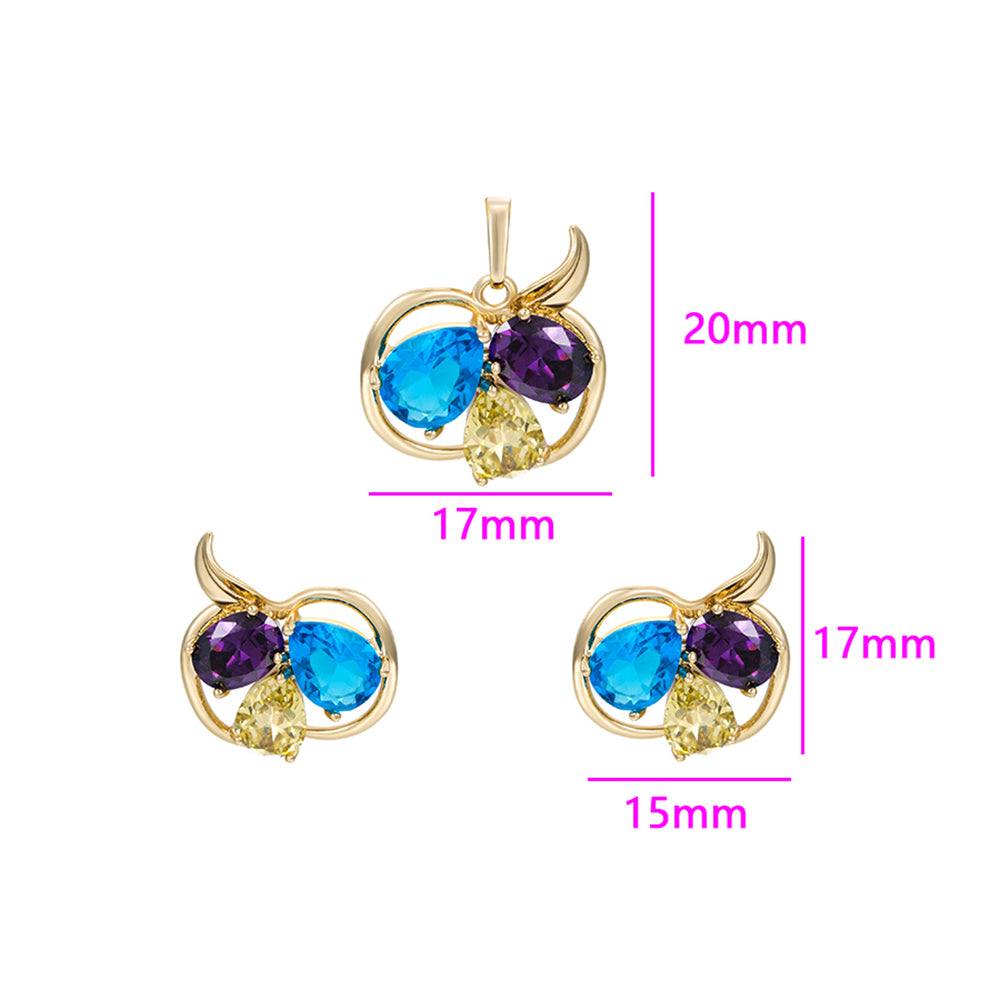 Set din Aliaj Placat cu Aur cu Cristal Albastru Emporia® și Cristal Alb Emporia® ( Cercei+Pandantiv ) 2 