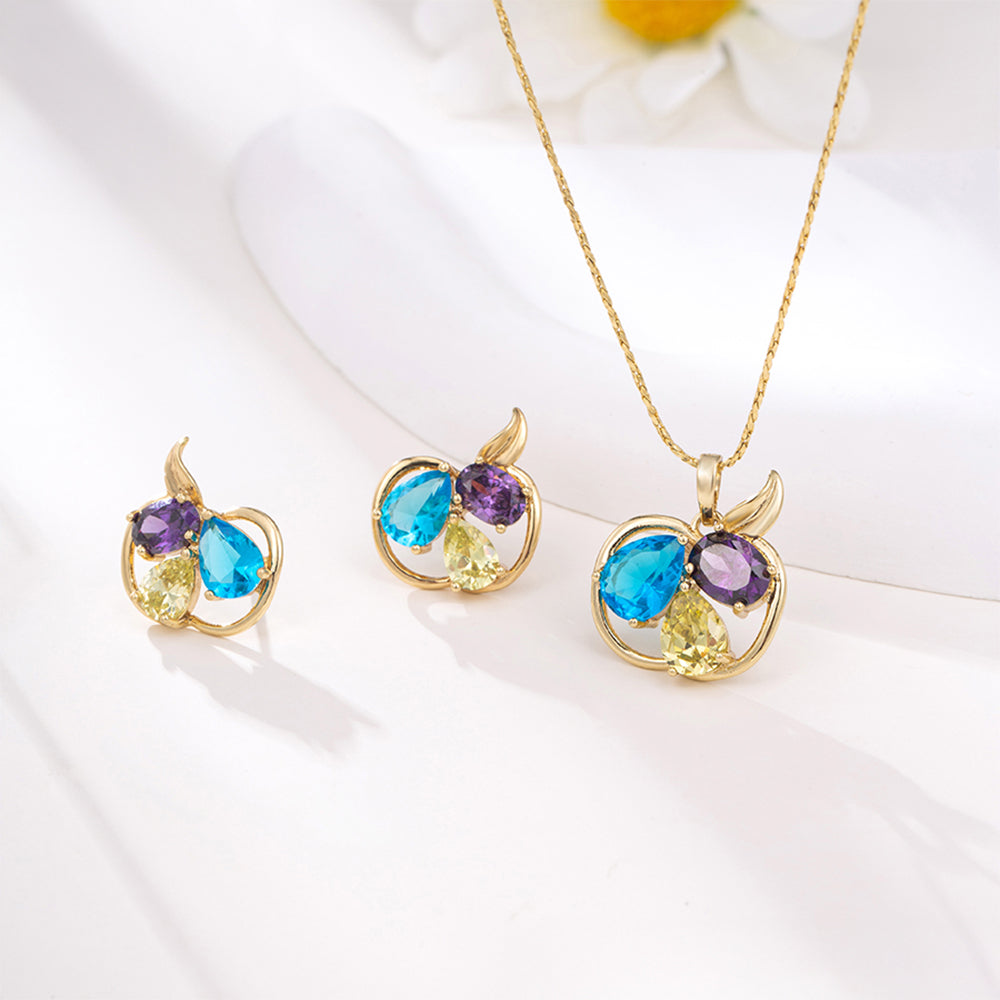 Set din Aliaj Placat cu Aur cu Cristal Albastru Emporia® și Cristal Alb Emporia® ( Cercei+Pandantiv ) 3 