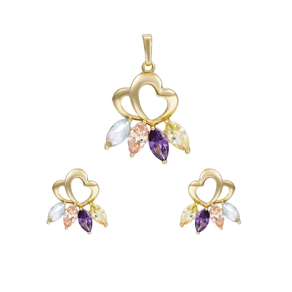 Set din Aliaj Placat cu Aur cu Cristal Violet Emporia® și Cristal Alb Emporia® ( Cercei+Pandantiv ) 2 