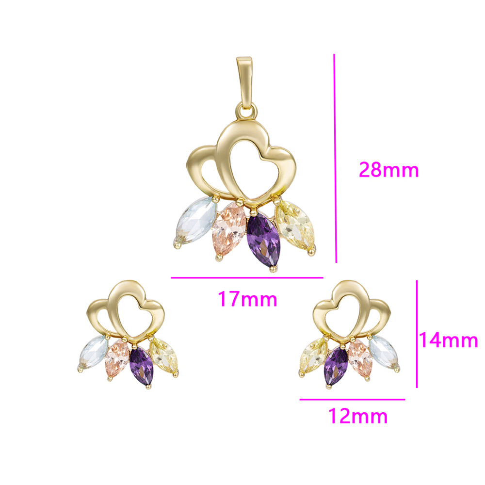 Set din Aliaj Placat cu Aur cu Cristal Violet Emporia® și Cristal Alb Emporia® ( Cercei+Pandantiv ) 3 