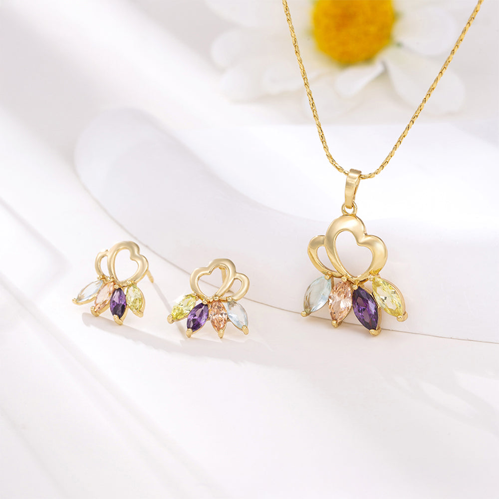 Set din Aliaj Placat cu Aur cu Cristal Violet Emporia® și Cristal Alb Emporia® ( Cercei+Pandantiv )
