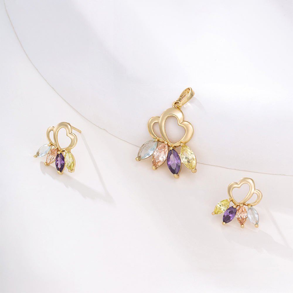 Set din Aliaj Placat cu Aur cu Cristal Violet Emporia® și Cristal Alb Emporia® ( Cercei+Pandantiv ) 1 
