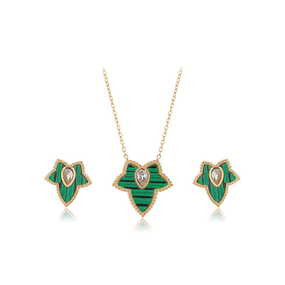 Set din Aliaj Placat cu Aur cu Cristal Verde Emporia® și Cristal Alb Emporia® ( Colier+Cercei )