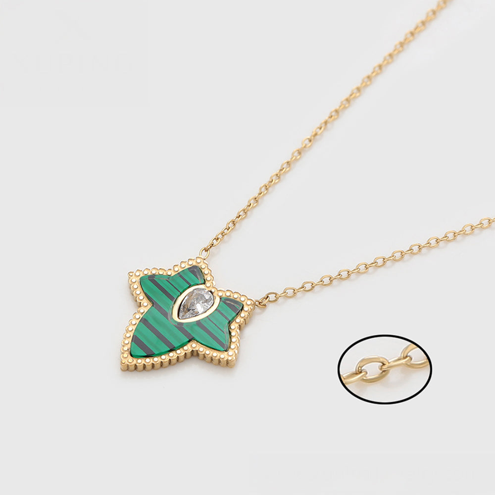 Set din Aliaj Placat cu Aur cu Cristal Verde Emporia® și Cristal Alb Emporia® ( Colier+Cercei )