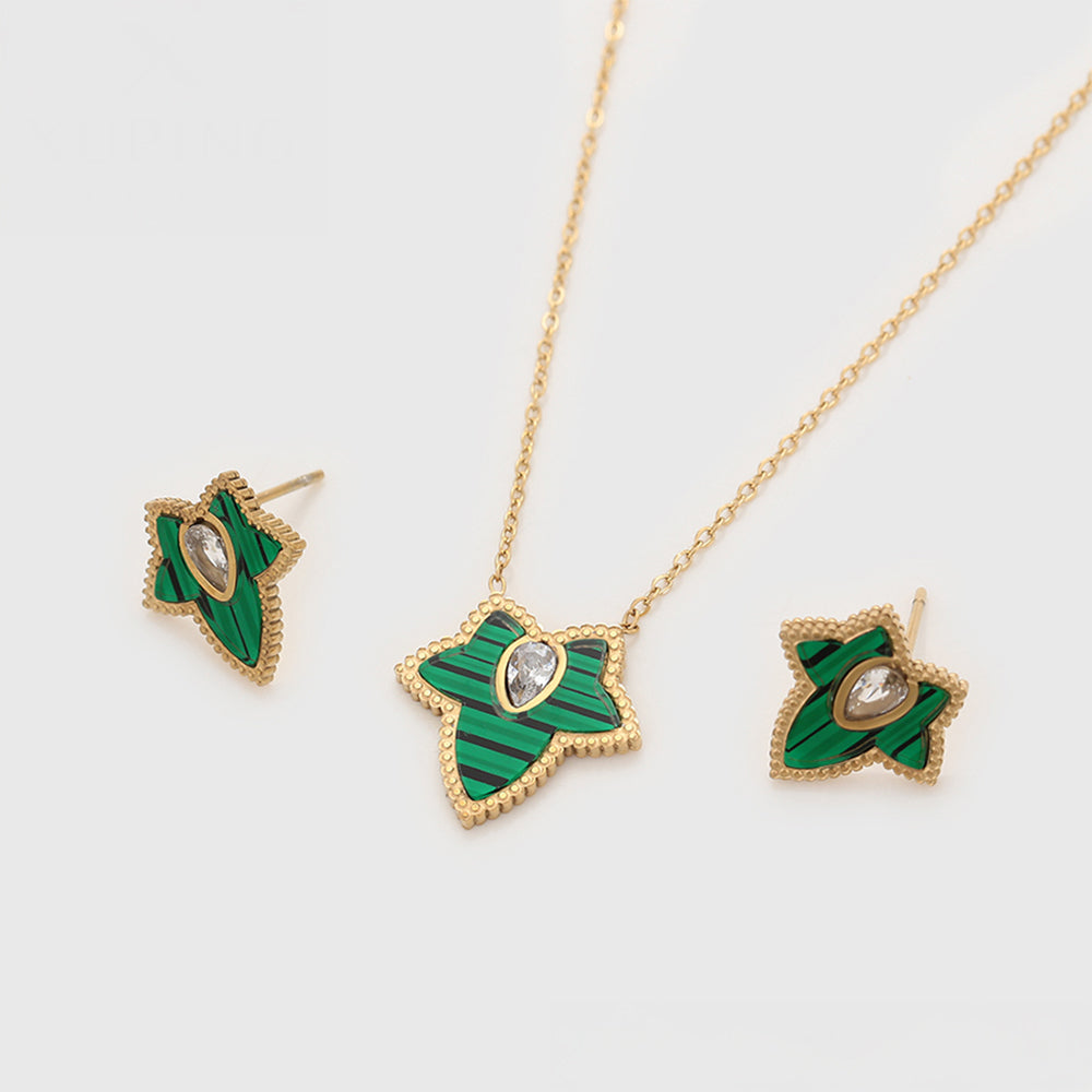 Set din Aliaj Placat cu Aur cu Cristal Verde Emporia® și Cristal Alb Emporia® ( Colier+Cercei ) 2 