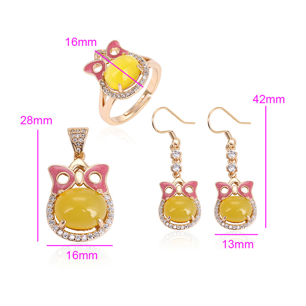 Set din Aliaj Placat cu Aur cu Cristal Galben Emporia® și Cristal Alb Emporia® ( Cercei+Inel+Pandantiv )