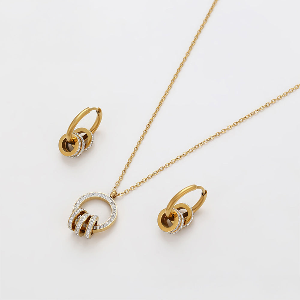 Set din Aliaj Placat cu Aur cu Cristal Alb Emporia® ( Colier+Cercei+Pandantiv ) 1 