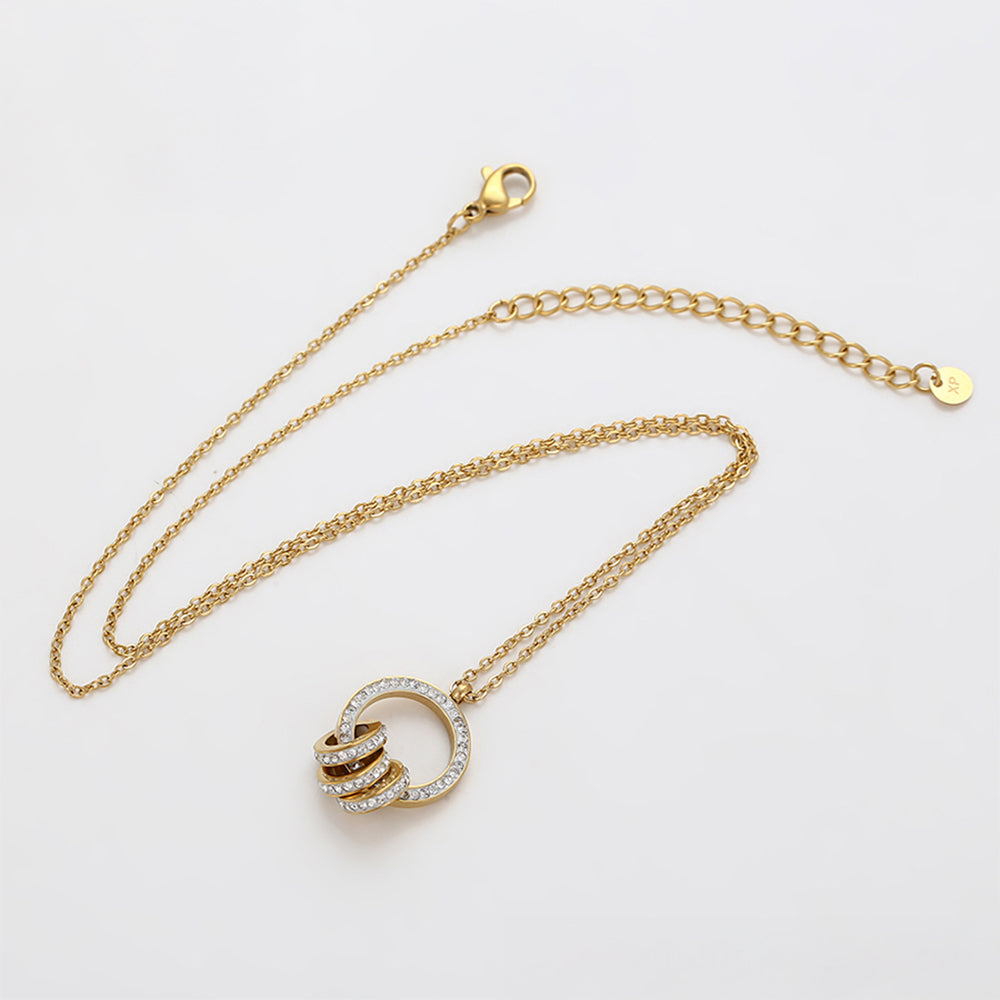 Set din Aliaj Placat cu Aur cu Cristal Alb Emporia® ( Colier+Cercei+Pandantiv ) 6 