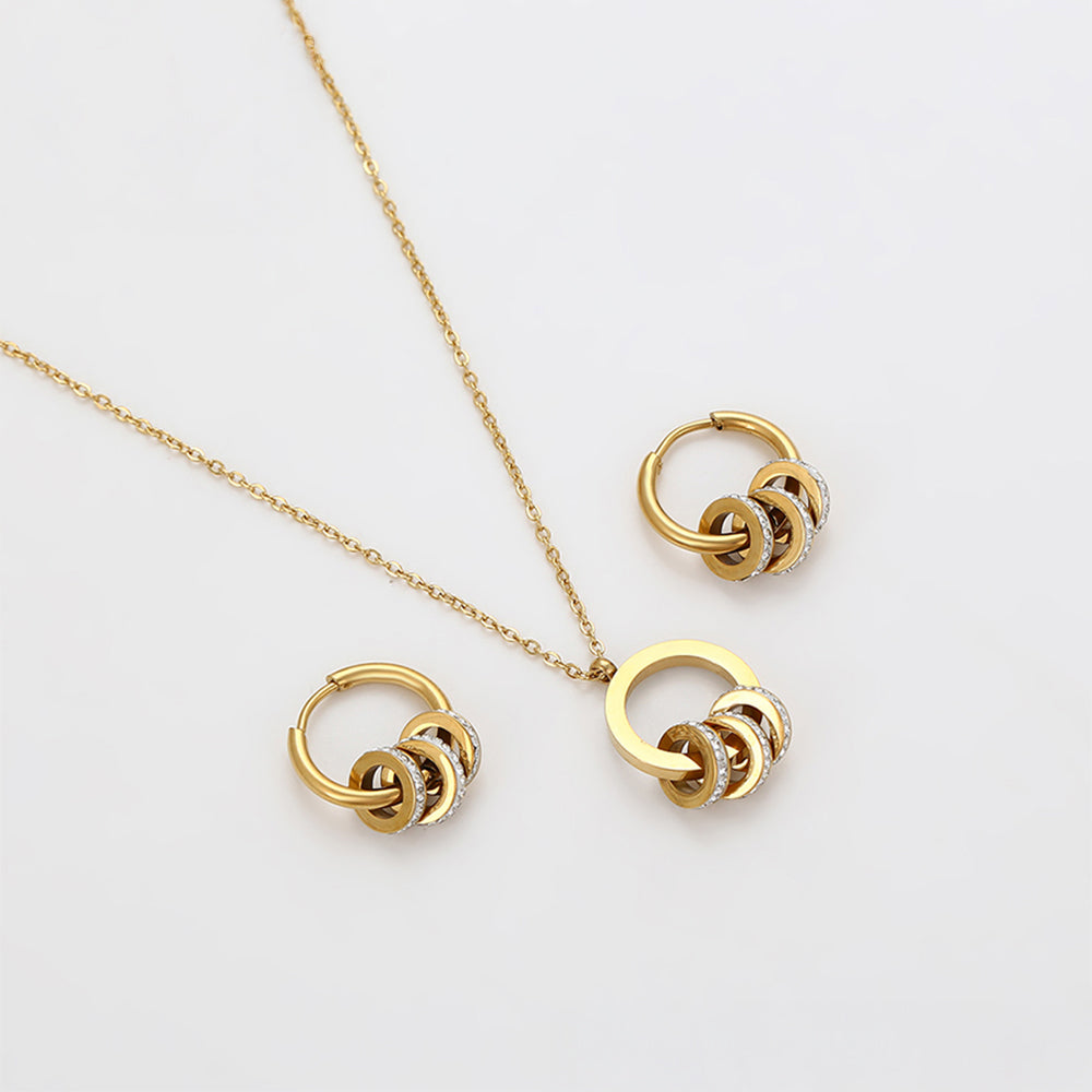 Set din Aliaj Placat cu Aur cu Cristal Alb Emporia® ( Colier+Cercei+Pandantiv ) 7 