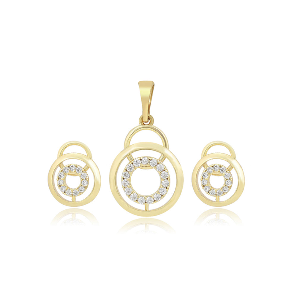 Set din Aliaj Placat cu Aur cu Cristal Alb Emporia® ( Cercei+Pandantiv )